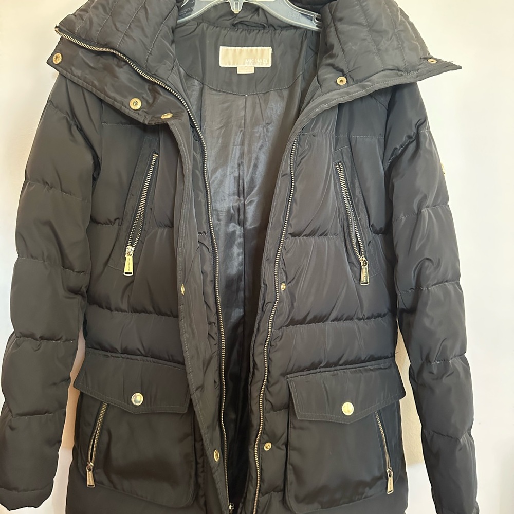 Michael Kors Black Puffer Jacket with Gold Accents